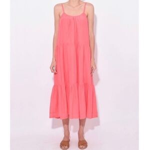 Xirena Tiered Sleeveless Lina Cotton Midi Sleeveless‎ Dress Pink XS